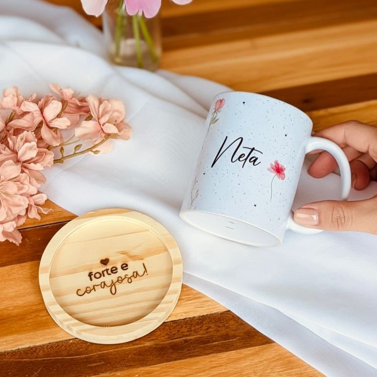 Caneca + Pires em madeira