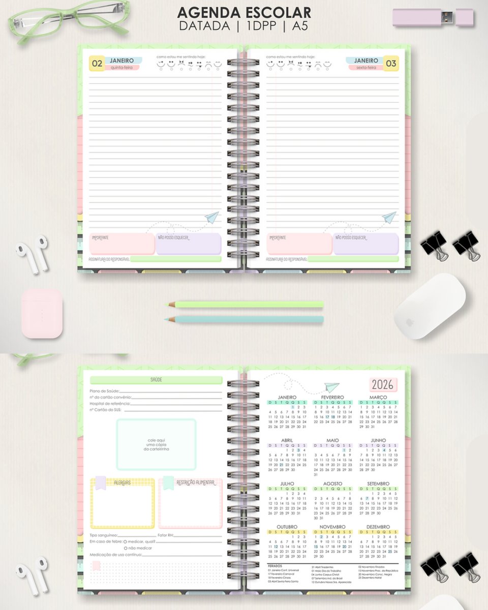 Agenda Escolar 1 dia por página 