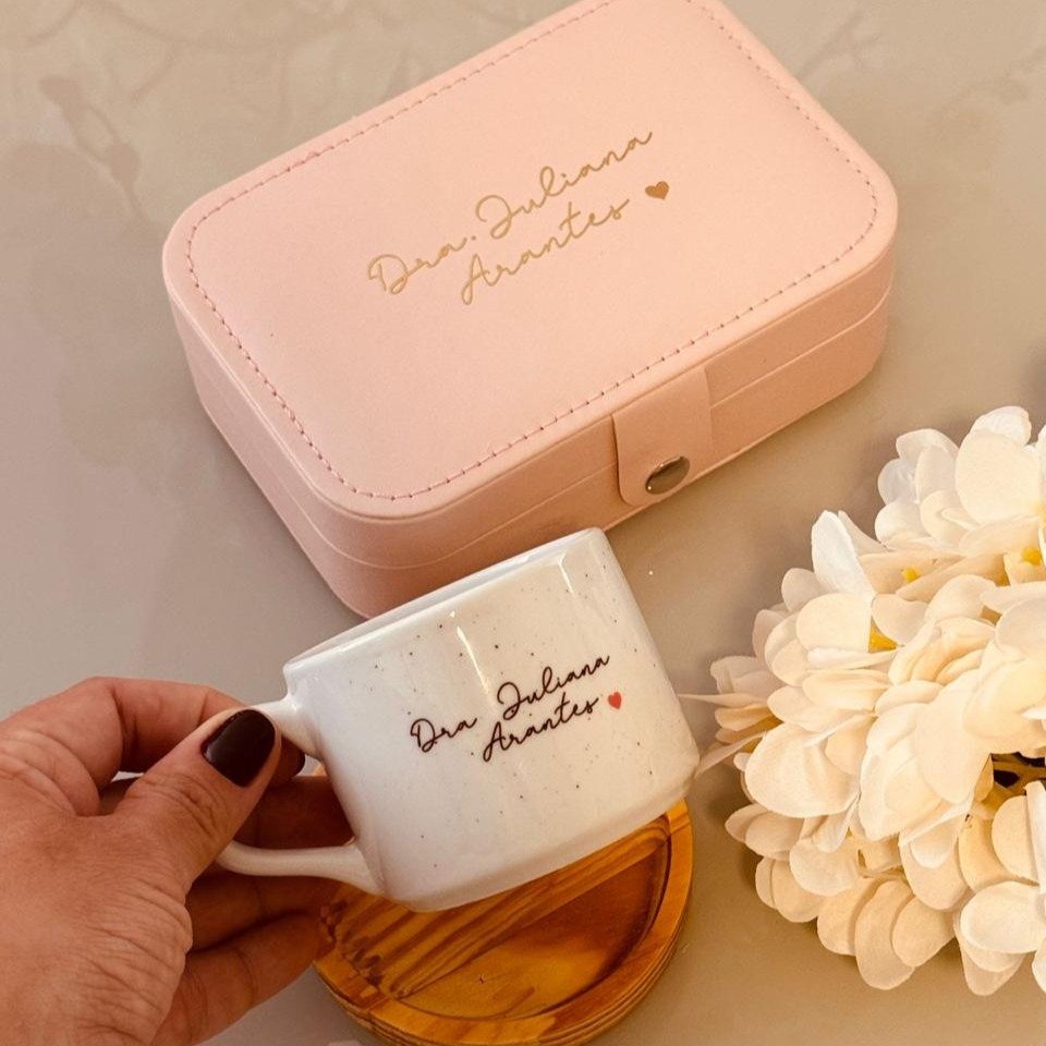 Kit Porta-joias + Xícara + Pires de madeira