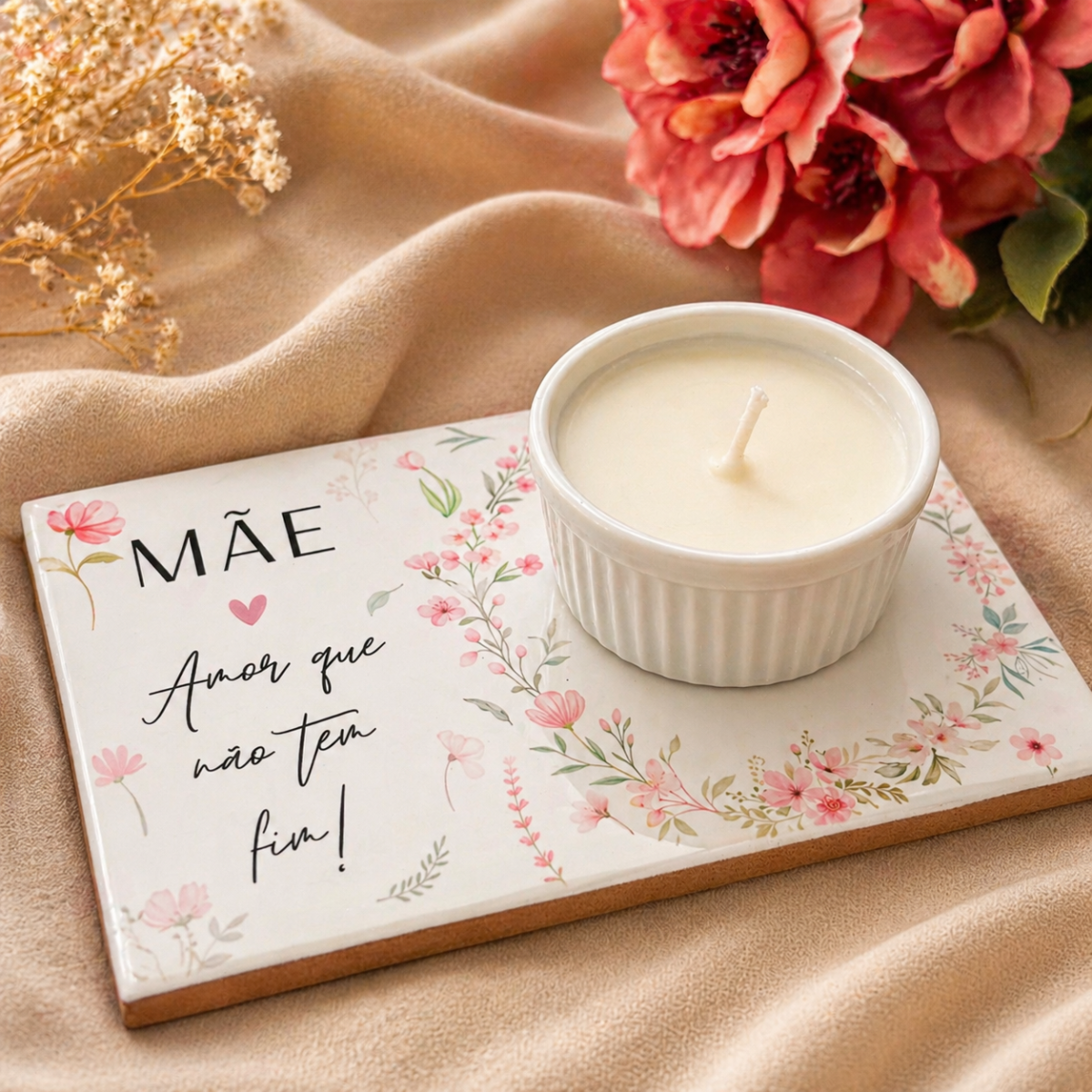 Azulejo 15x10cm personalizado com vela aromática (Acompanha embalagem para presente)
