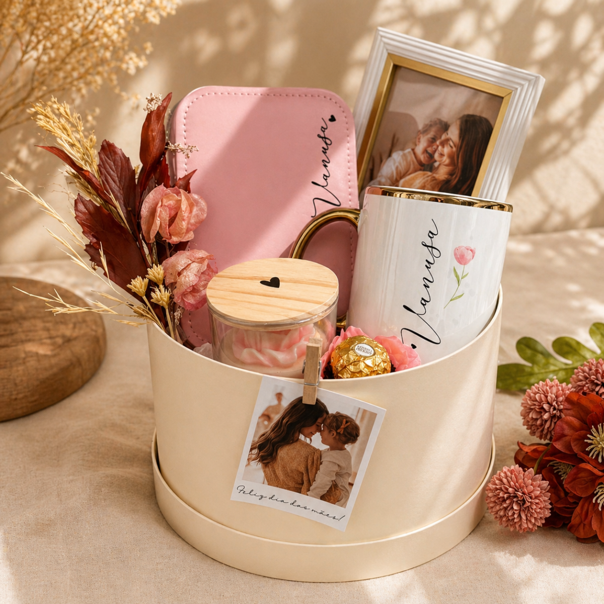 Kit Caneca alça e borda dourada + Porta-joias + Vela aromática