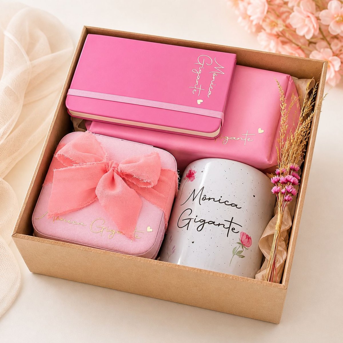 Kit Caneca + Porta-Joias + Nécessaire + Bloquinho