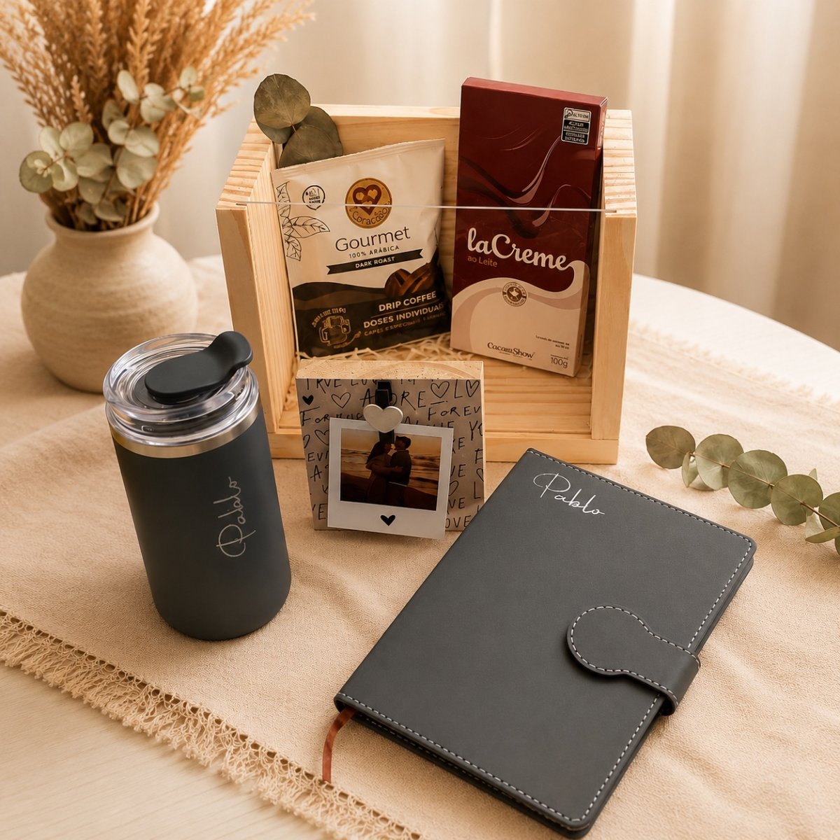 Kit Caderno + Copo Térmico + Polaroid de Mesa