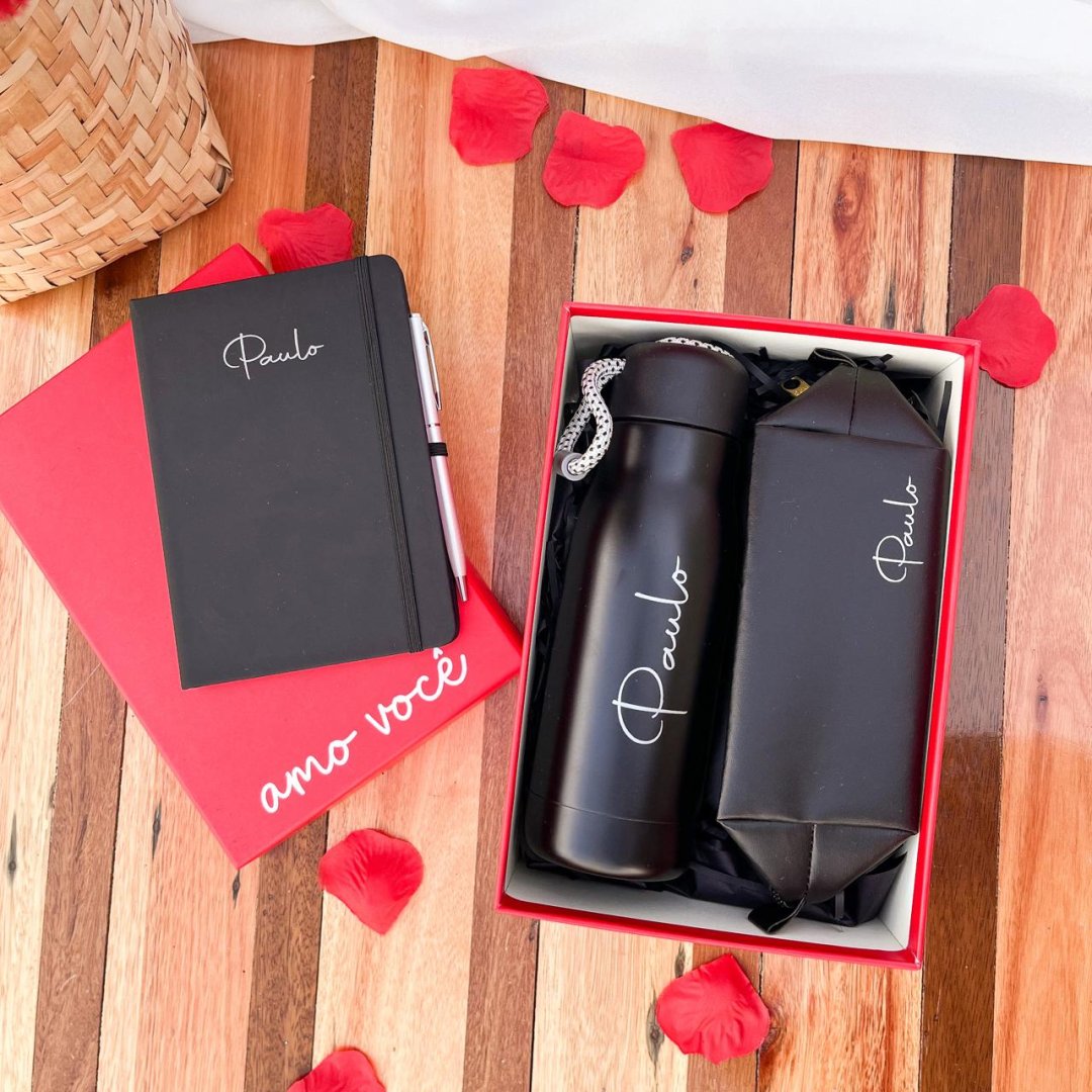 Kit Garrafa Térmica + Bloquinho + Nécessaire