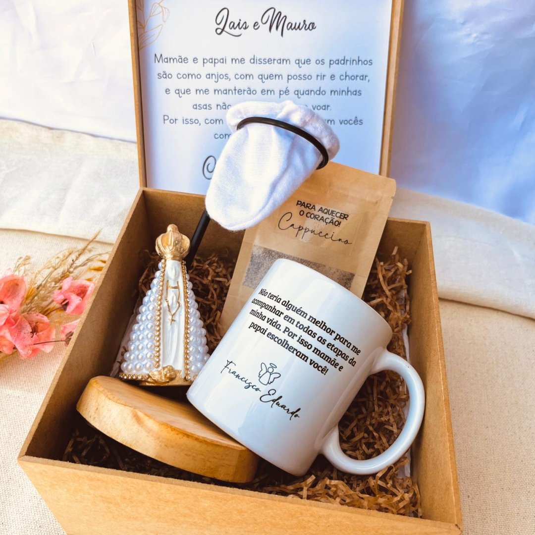 Kit Convite Padrinhos Caneca + Santa + Coador