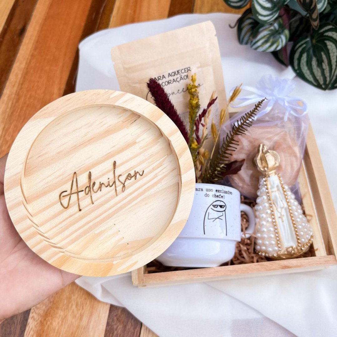 Kit Bandeja pinus + xícara 